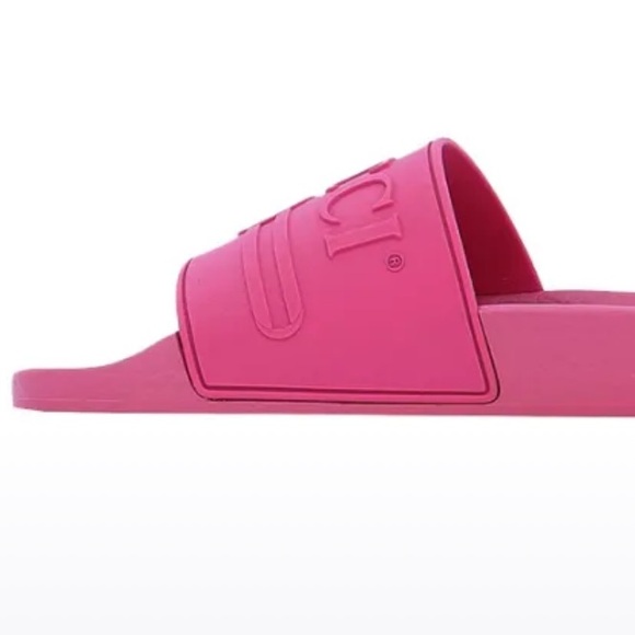 GUCCI SHOES WOMENS PURSUIT SLIDES LOGO PINK RUBBER FLIP FLOPS - Picture 4 of 6